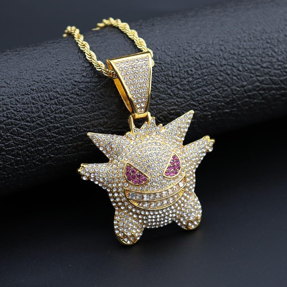 Hiphop Full Diamond Cuban Necklace Hiphop Pokemon Anime Pet Elves Pendant Men's Necklace