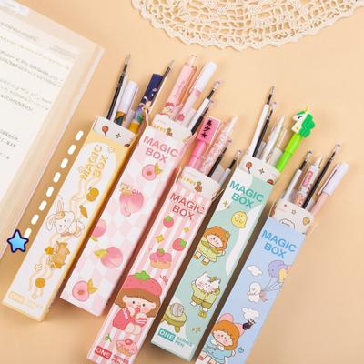 Set Pix Gel cu 2 Rezervoare Autocolant DIY Vârf Fin 0.5MM Pix Retractabil Uscare Rapidă Pix cu Scriere Lină Papetărie Școlară Cadou pentru Elev