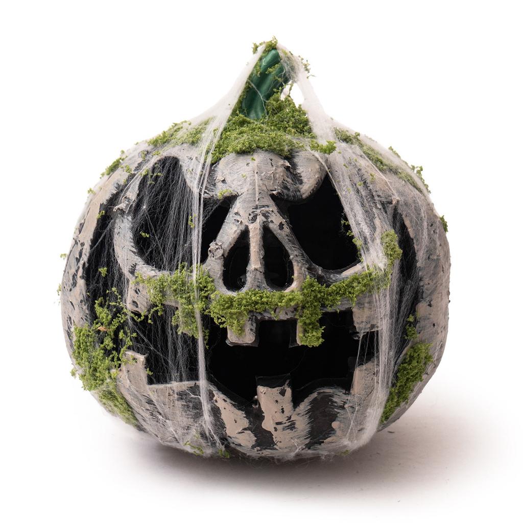 Halloween Luminous Moss-Covered Pumpkin , 8.66 Inch Spooky Glowing - O - For Indoor Outdoor Halloween Decor