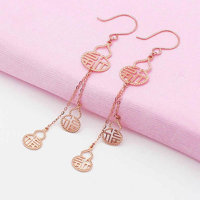 Purple Gold Lucky Gourd Earrings, Fashionable Personalized Ear Hooks, Rose Gold-Plated Exquisite Earrings.