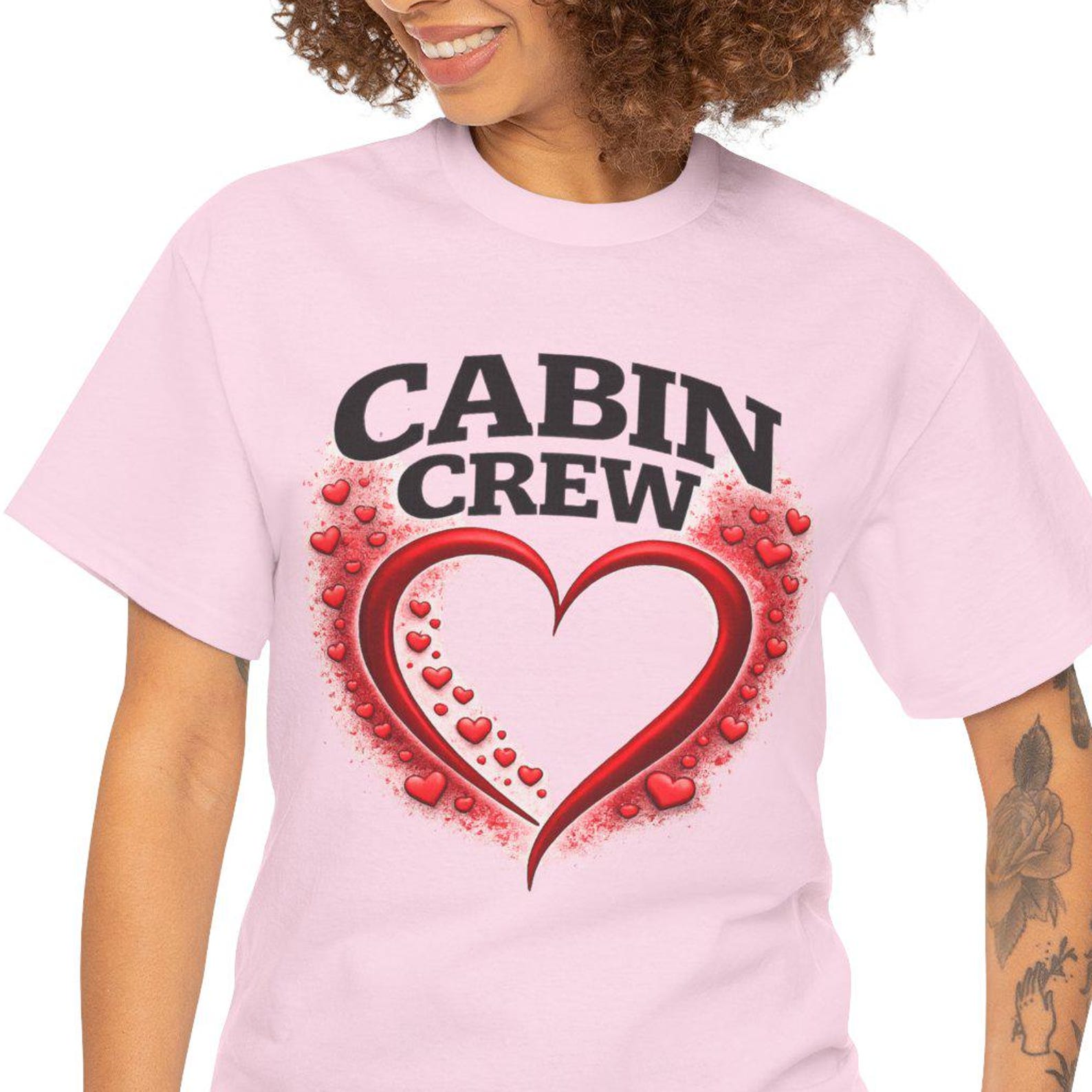 Cabin Crew Heart Design T-Shirt | Flight Attendant Love Tee S