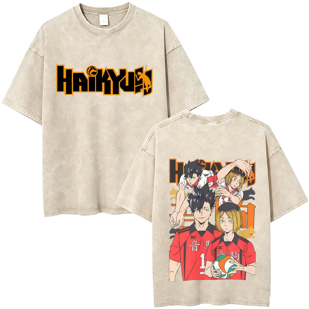 Washed Vintage Anime Haikyuu Kuroo Tetsurou Kozume Kenma Graphic Tshirt Mens Manga Oversized T Shirts Unisex Retro Streetwear