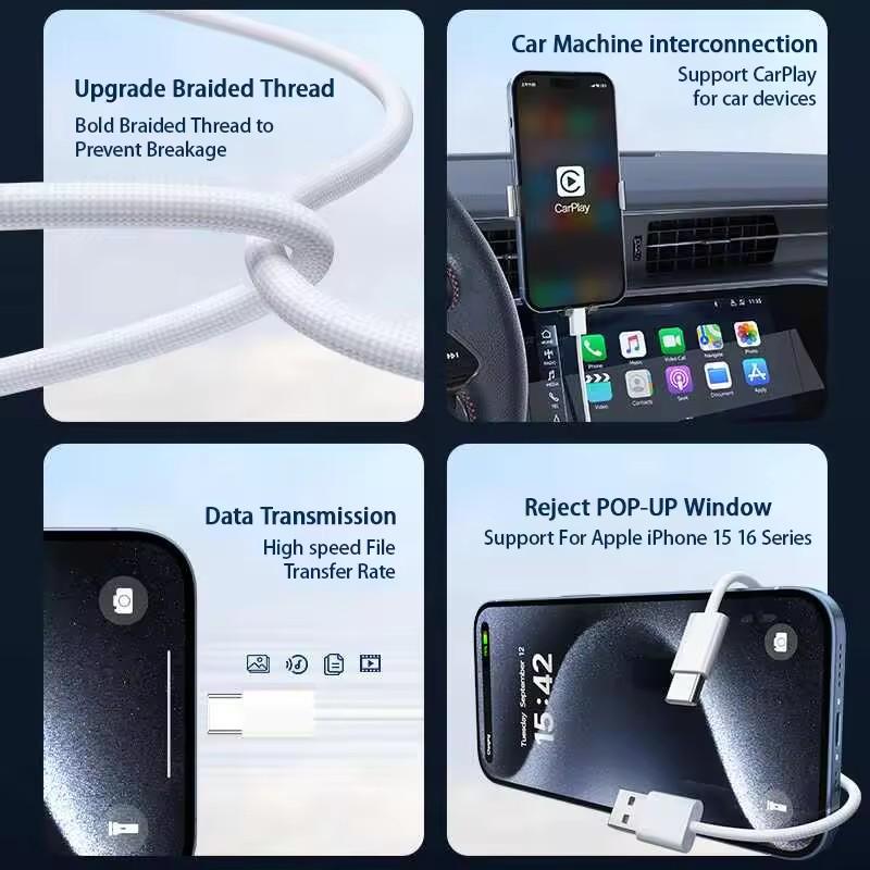 60W PD USB to USB-C Fast Charging Cable For 16 Pro Max 15 Plus Type C Quick Charger For Samsung Cable