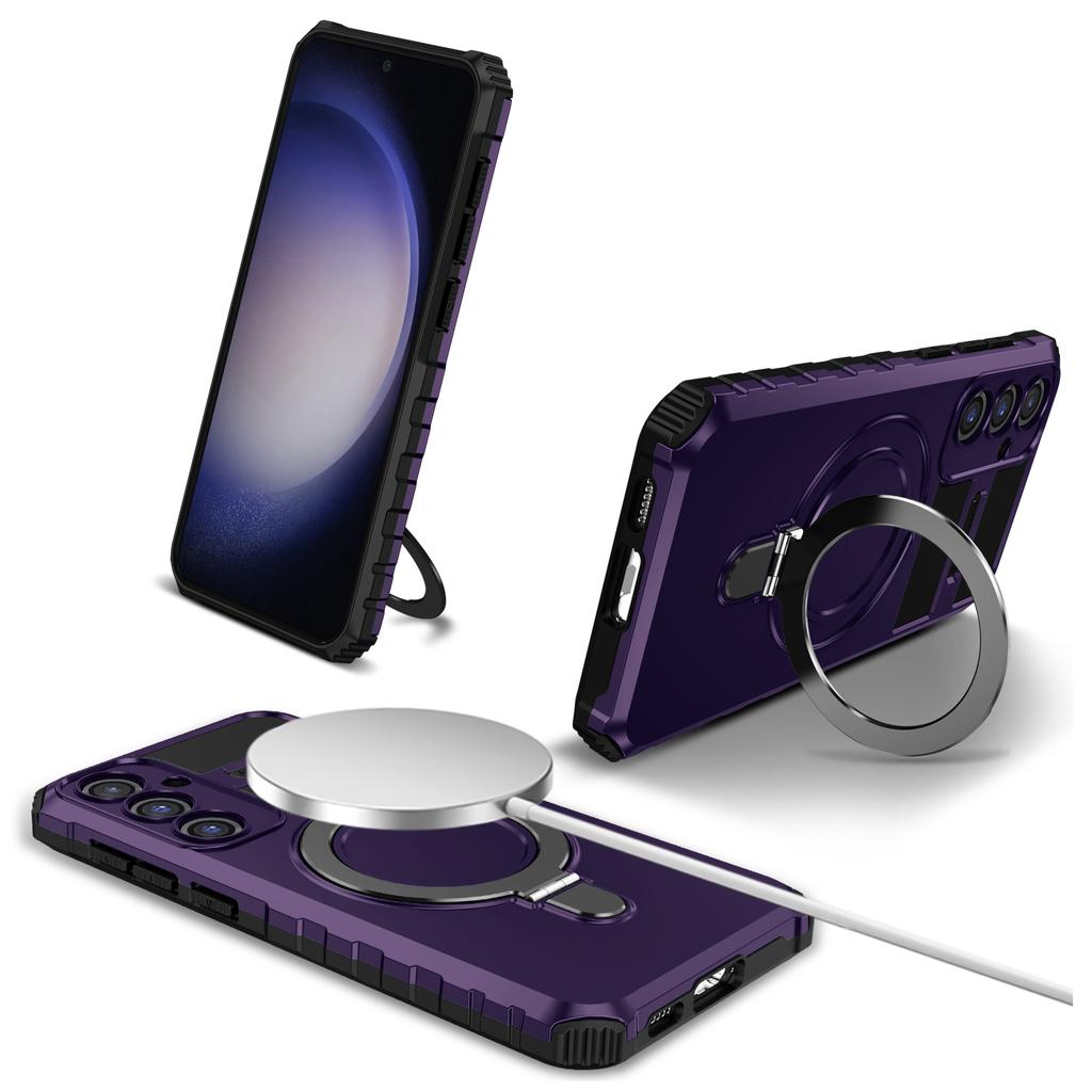 For Samsung Galaxy S23 FE PC+TPU Case Shockproof Kickstand Phone Cover Compatible with MagSafe