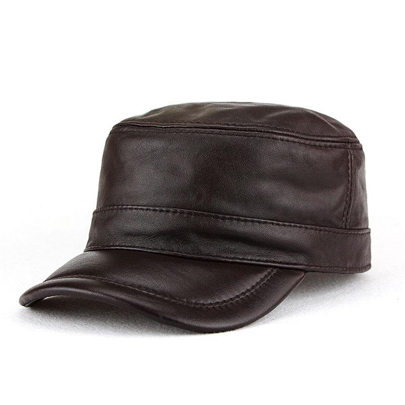 Men's Genuine Leather Flat Cap - Autumn/Winter Baseball Style for Middle-aged & Elderly