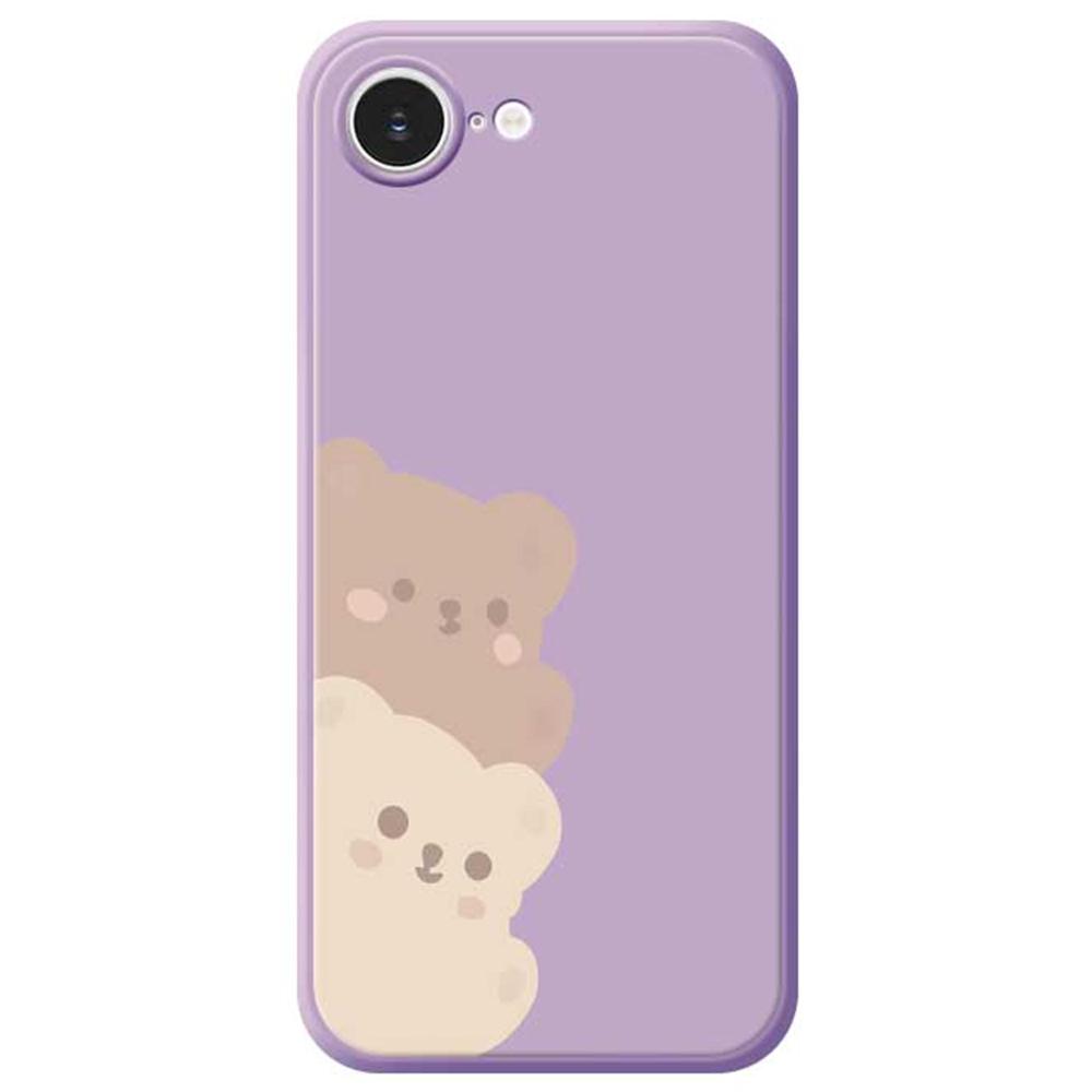 

For iPhone 16e Case Cute Bears Pattern Printing Straight Edge TPU Phone Back Cover Purple