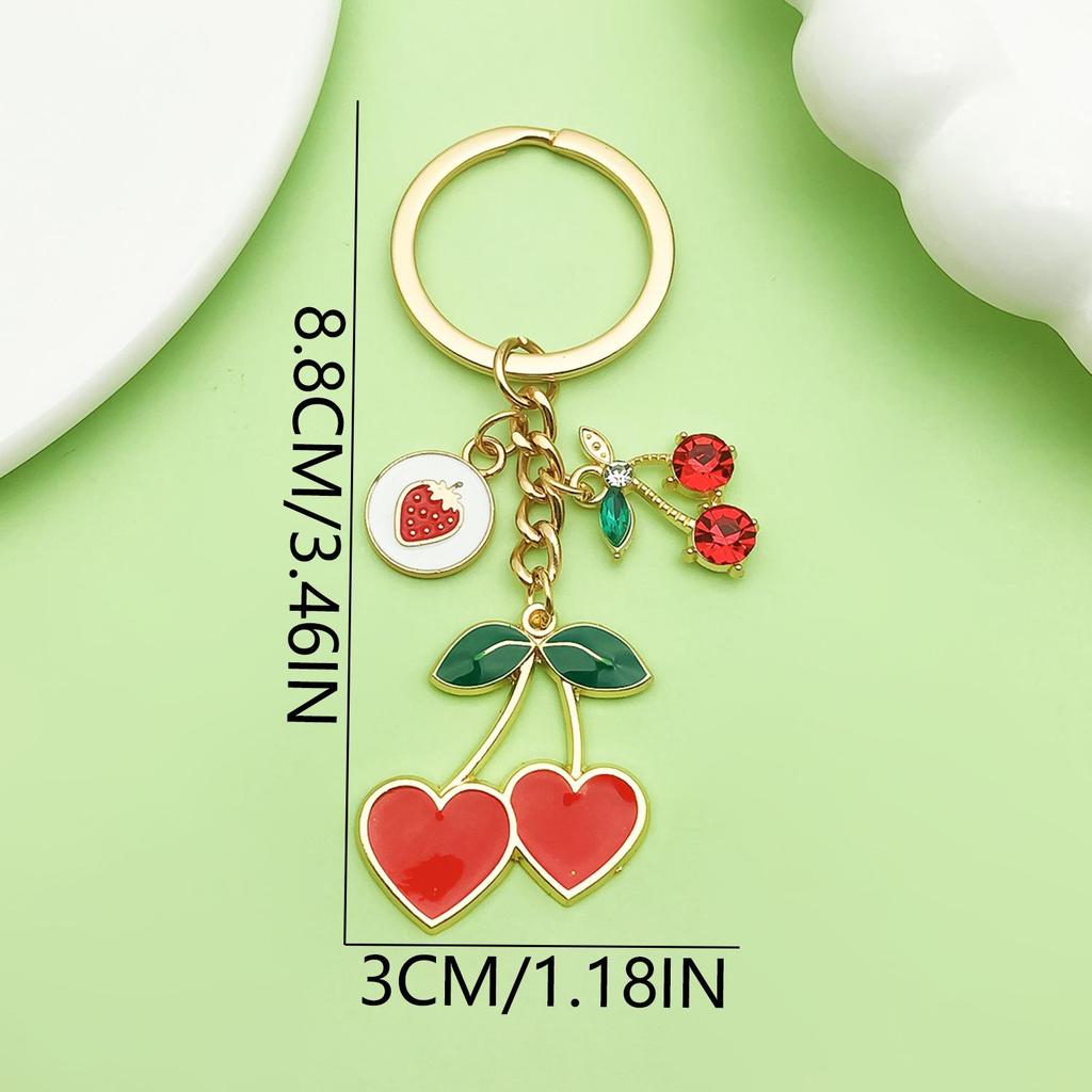 Red Cherry Pearl Resin Keychain Pendant