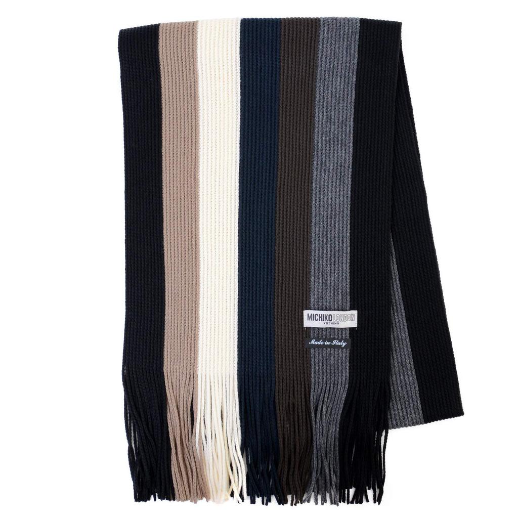 Michiko London Unisex Russell Block Stripe Scarf Italian-Made (Pattern C Black)