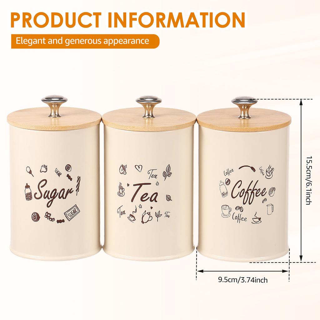 3Pcs Coffee Bulk Storage Jars set with Lids Large Capacity Sealing Coffee Tea Sugar Spice Containers set kitchen canister set