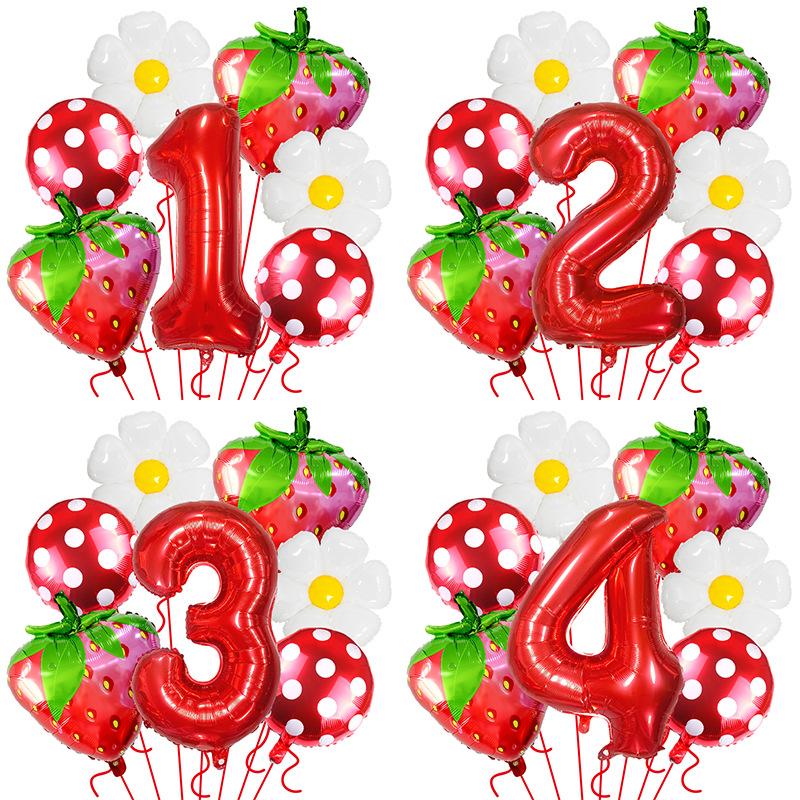 Fruit Series Gradual Change Strawberry Balloon Set Hawaiian Party Decoration Anniversary Decoration Birthday Balloon