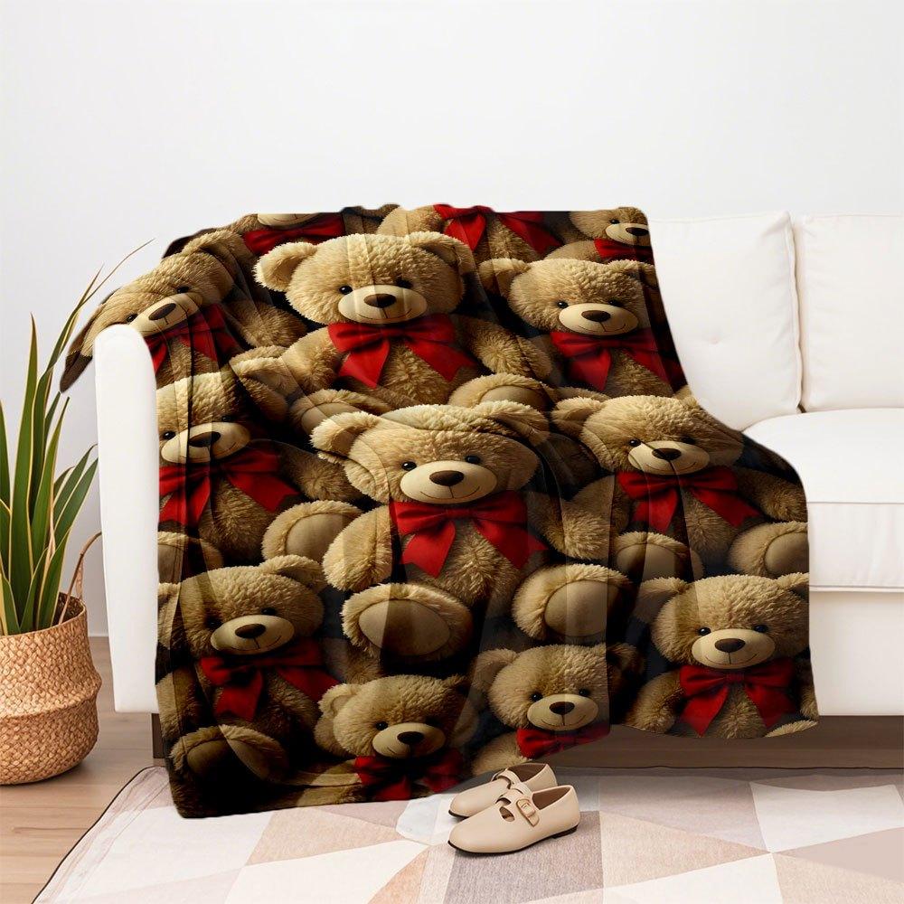 """Entzückende Teddybären mit roten Schleifen - Perfekt als Geschenke!""""""Decke Flanell Überwurfdecke für Sofa, Bett, Reisen, Camping, Büro, Couch, Stuhl,"""