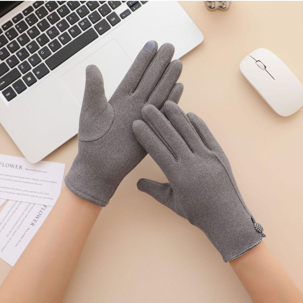 Solid Color  Gloves Keep Warm Women Mittens Retro Winter Velvet Gloves  Cycling