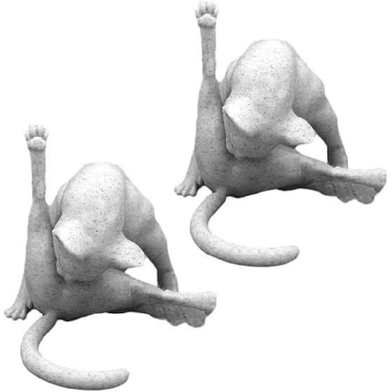 JY & YS No Shame Cat Sculpture, Funny Cat Figurine, Cat Licking Butt Figurine, Cat Statues Home Decor, Cat Gifts for Cat Lovers (2PC), White 2PC