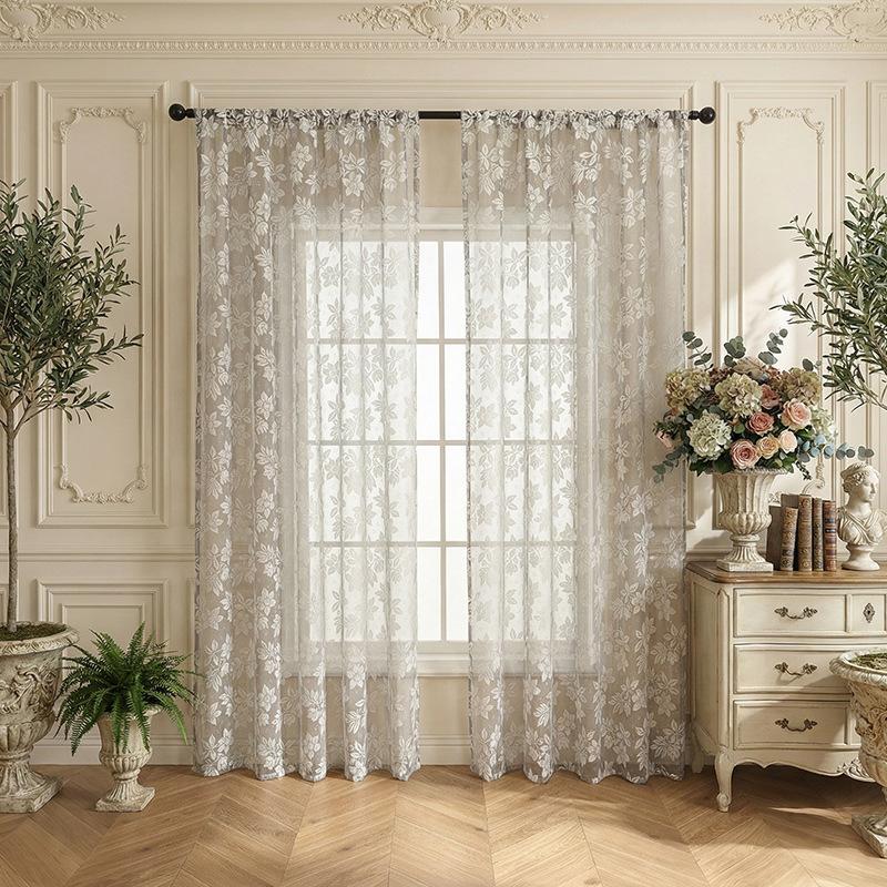 American Flower Lace Translucent Curtain Window Screen Finished Pastoral Small Fresh Bedroom Living Room Balcony