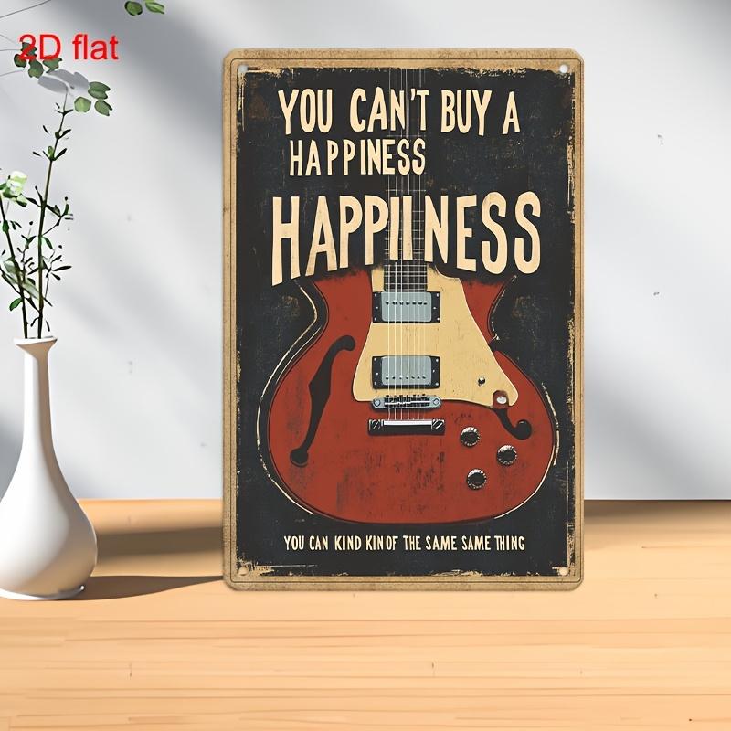 Vintage Metal Wall Sign - "You Can't Buy Happiness, Happiness" Guitar Design, Durable Pre-Drilled for Easy Hanging, Home Decor