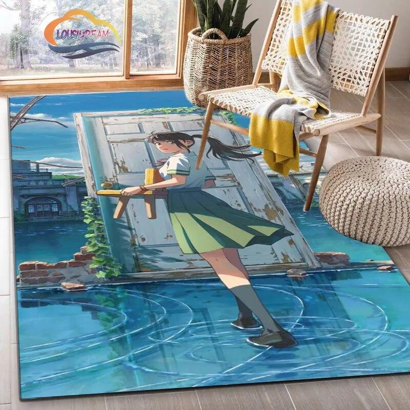 Latest Animated Suzume Anime Carpet 3D Printing Decorative Floor Mat for Children and Girls Living Room Bedroom Sofa Area Rug