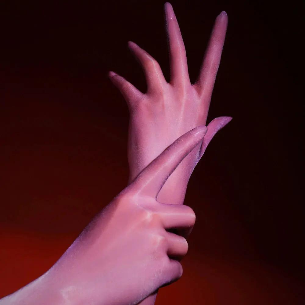Sexy Women 3D Thin Elastic Oil Glossy Long Glove Sheer See Through Shiny Sunscreen Long Glove Driving Dance Maid Gloves