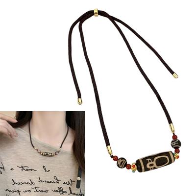 Tibetan Nine Eye Dzi Bead Necklace Handcrafted Agate Spiritual Jewelry For Inner Peace Protection And Wisdom