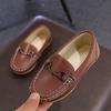 Children'S Boys Casual Leather Shoes Kids Metal Chain Buckle Loafers Peas Shoes Toddler Slipon Soft Boat Moccasin Of Baby Y