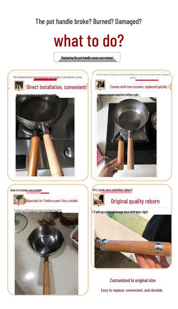 Yoshikawa Yukihira Pot Beech Wood Replacement Handle - Japanese Style Universal Milk Pot Accessory