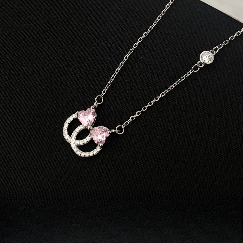 Ring Diamond-inlaid Love Pink Bow Necklace Temperament Sweet Girlish Collarbone Chain