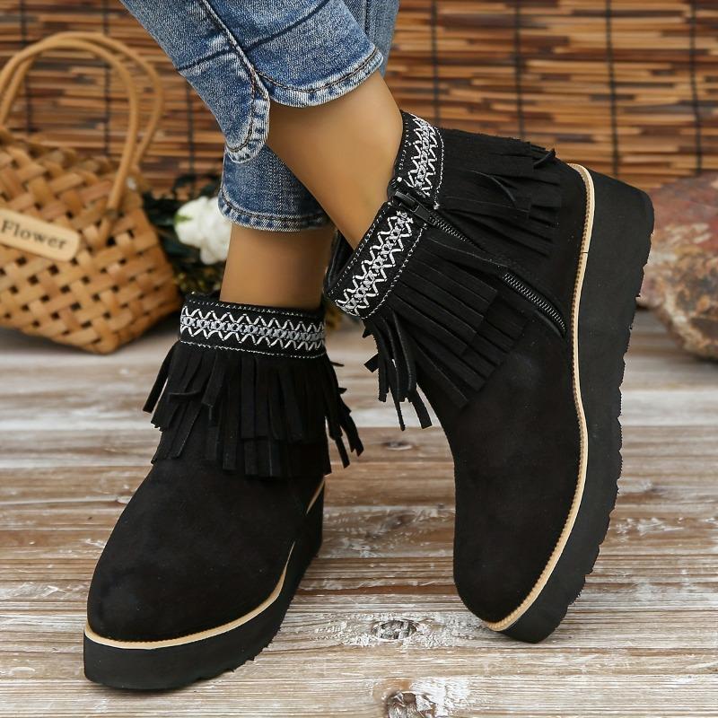 Women's Winter Furry Slip-Resistant Platform Sneakers/Boots - Thick Platform Height Increase