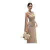 Ribbon Slanted Shoulder Dress Slim-fitting Sexy Backless Hip-wrapped Pure Desire Long Dress Showing Figure Dress Woman