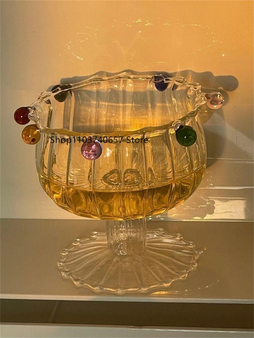 

Korean Style Fresh Yogurt Fruit Bowl Crown Simple Pudding Salad Bowl Creative Colored Glass Ball Design Striped Tall Glass Cup 201-300ml прозрачный