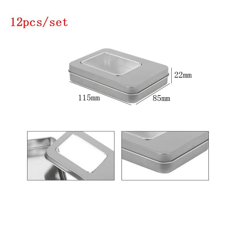 10/12pcs Small Rectangular Storage Boxes With Clear Window Mini Sealed Tin Jar Jewelry Candy Gift Box Home Storage Organizer