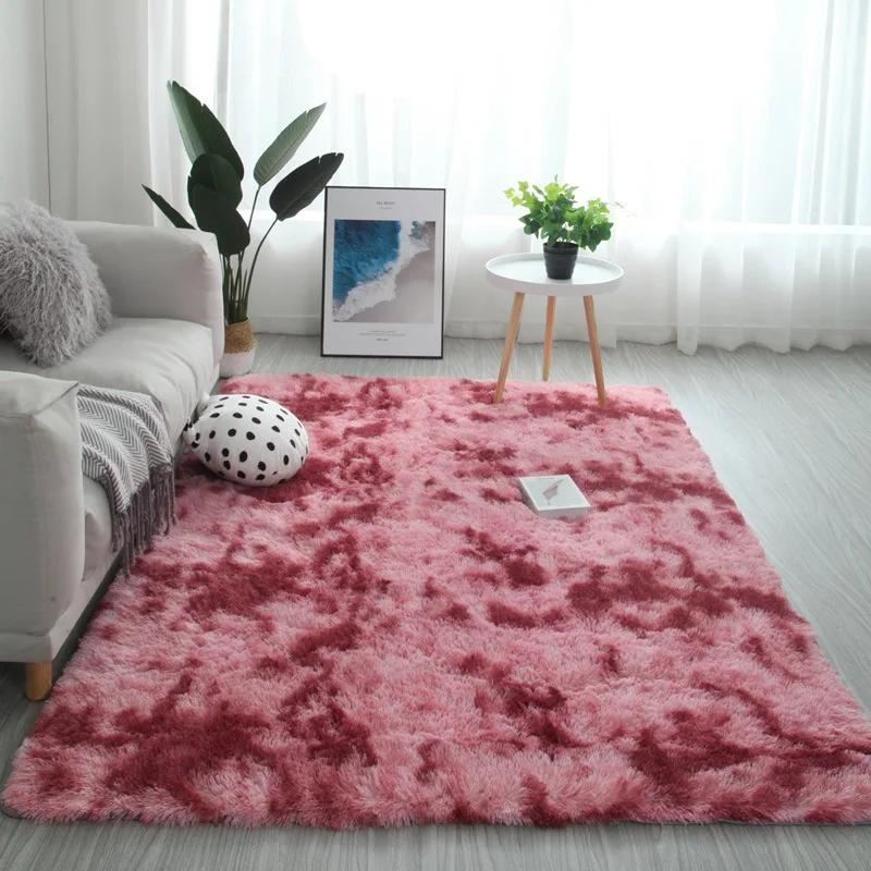 Grey Carpet Tie Dyeing Plush Soft Carpets For Living Room Bedroom Anti-slip Floor Mats Bedroom Water Absorption Carpet Rugs