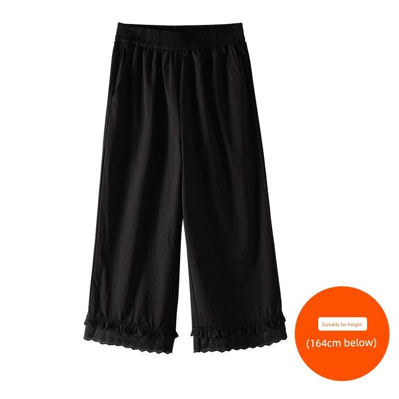 

Plus size women clothing [Universal Match Lace Ruffle Pants] Summer Chubby Girl Wooden Ear Lace Stitching Capri Wide Leg Casual Pants