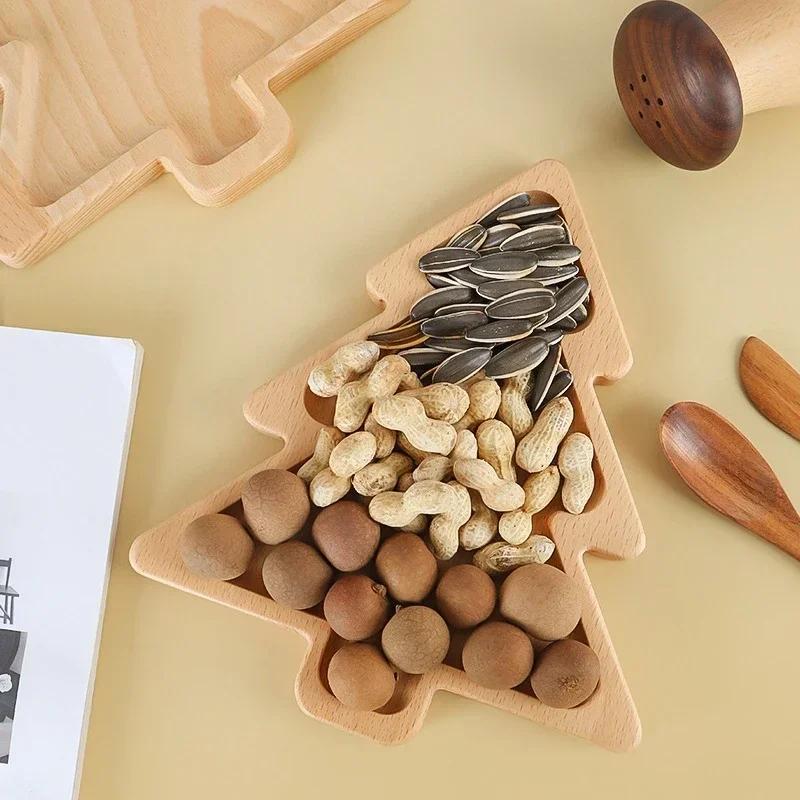 Wooden Christmas Tray Candy Dish Platter Christmas Tree Hat Pattern Cartoon pallet Salad Sashimi Sushi Nut snacks Dessert Tray