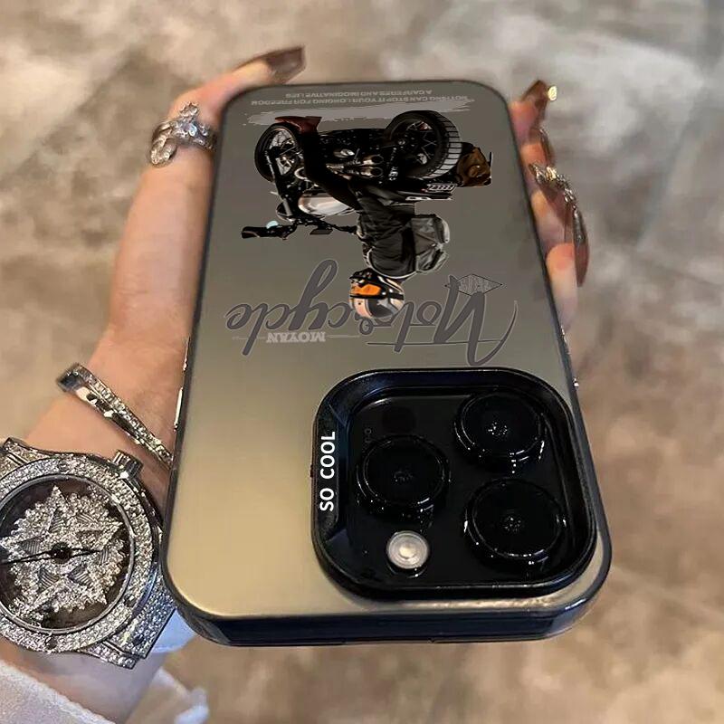 Trend Cool Biker Motorcycle Matte Laser Phone Case For  Redmi Note 13 12 11 10 Pro Plus 12S 11S Redmi 12 13C Back Cover