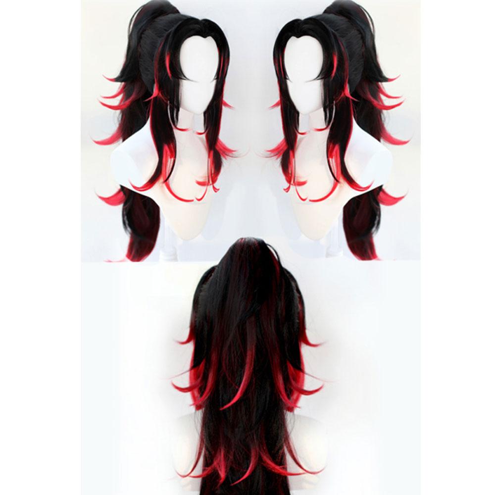 

HAIRJOY Synthetic Hair KNY Kokushibo Long Straight Ponytail Red Black Cosplay Wig Party Wigs Halloween Wigs 32inches красный черный