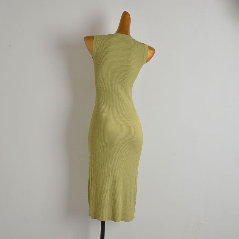 French Simplicity New Arrival Pure Color Sleeveless Knitting Dress Women's Summer Thin Silm Slim Looking Sheath Vest Dress
