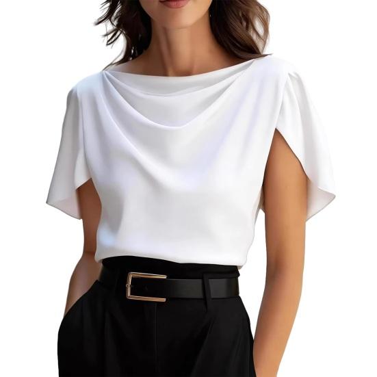 Women Tops Irregular Short Sleeve Regular Fit Shirt Pure Color Loose Fit S белый