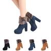 Women's Plus Size Lined Round Toe Boots with Heel and Side Zipper Warm Winter Casual Boots