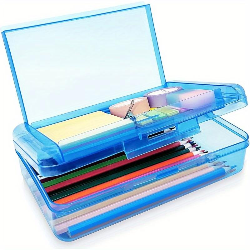 Large Capacity Double Layer Translucent Plastic Pencil Box with Snap-Tight Lid, Durable Hard Pencil Case for Pens, Pencils, School & Office Supplies