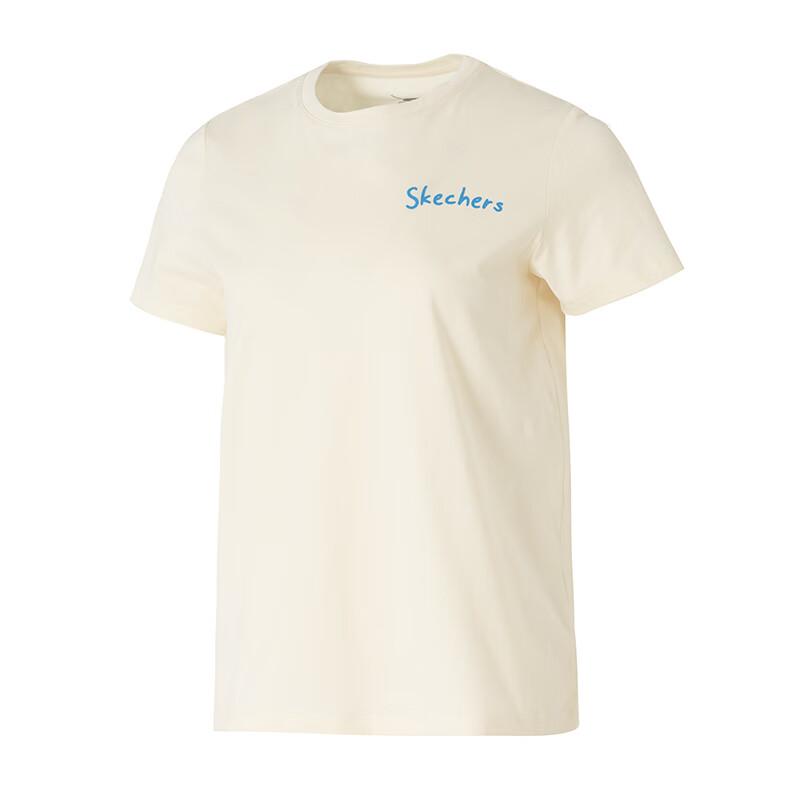 Skechers Fashion Sports Series Comfortable Round Neck Pullover Short Sleeve T-Shirt Women tops Cream Off-White P225W303-00NA XS