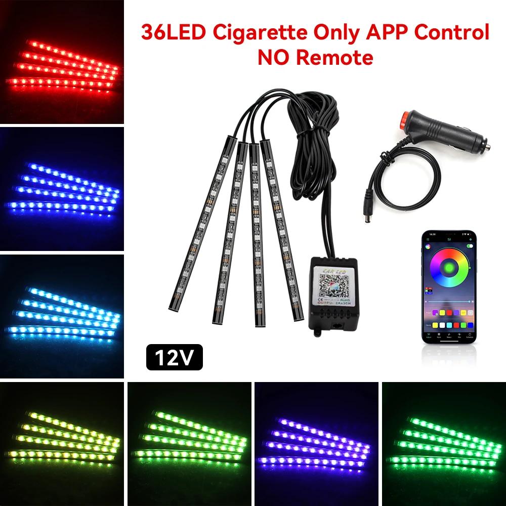 4in1 LED RGB Interior Ambient Car Light Strip Foot Light Dynamic Flash Light Music APP Control RGB Color USB/Cig Car Accessories