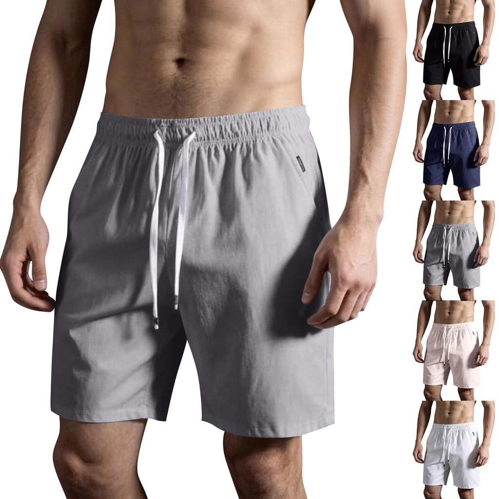 Men's Summer Drawstring Five Quarter Pants Men's Casual Sports Beach Pants