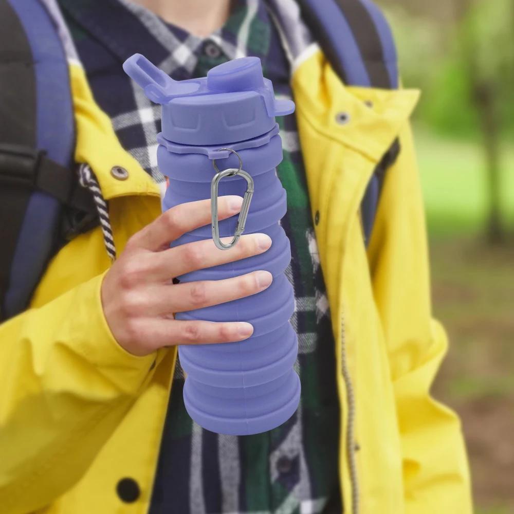 Portable Collapsible Silicone Water Bottle with Lid Camouflage Foldable Kettle For Sports Travel Drinking Cup With Carabiner Cup