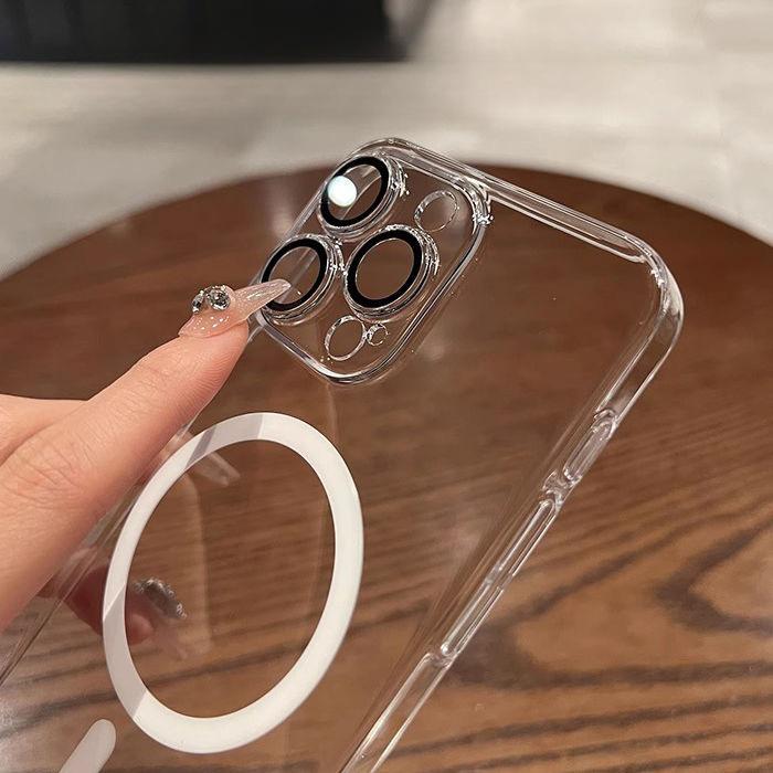 Acrylic Sequencing Hole Magnetic Suction IPhone 16 Mobile Phone Case Suitable for Transparent 15pro Apple Anti-falling Lens Film