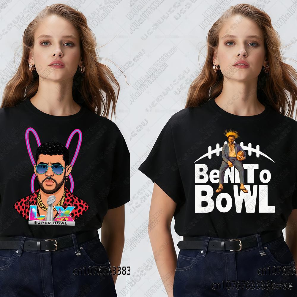 2026 Summer Badbunny Bowl Halftime Show Tshirt For Fans Bunny Football Bad Benito Tshirt For Wounisex Unisex Oversized Y2k Sports Top