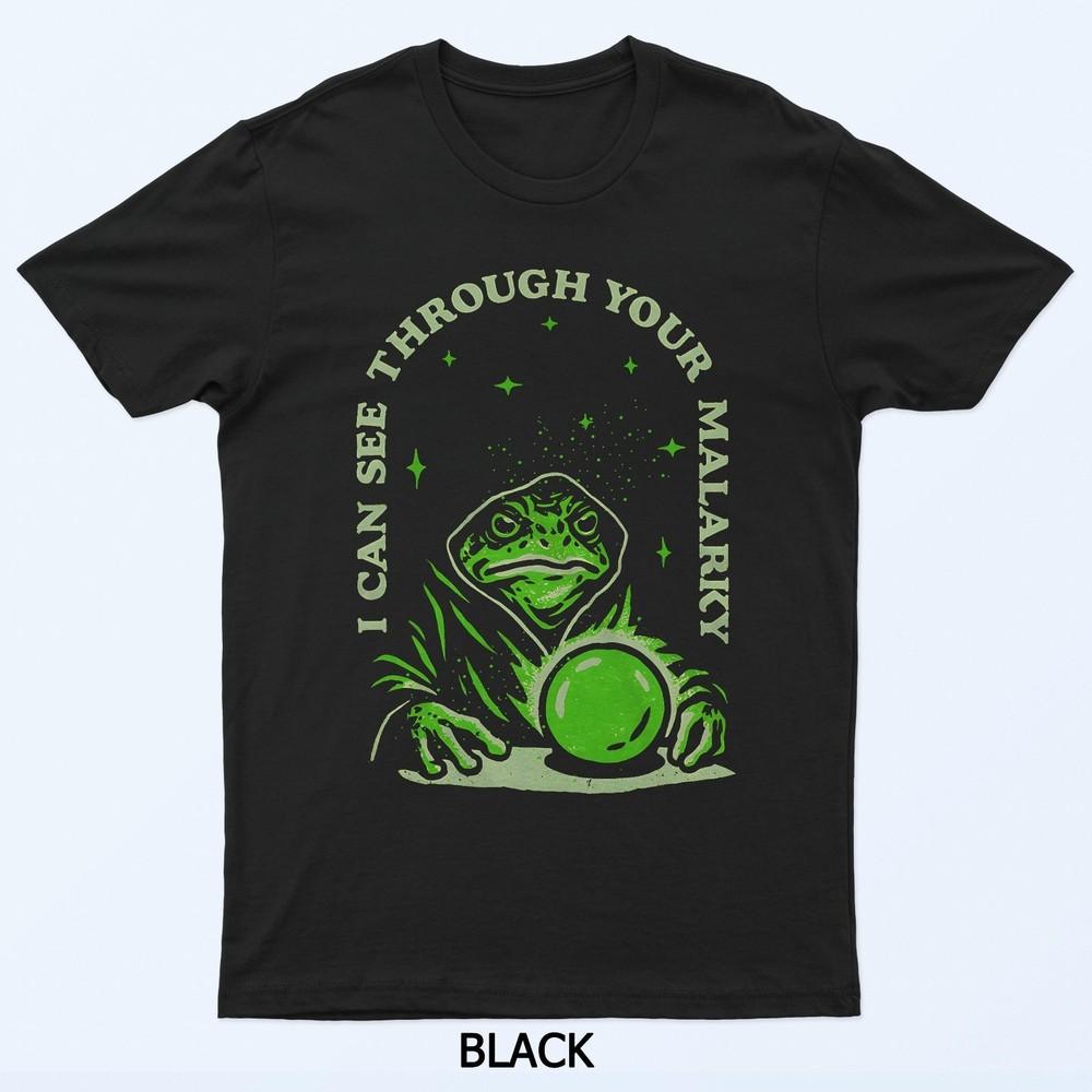 I Can See Through Your Malarky Frog Wizard T-Shirt
