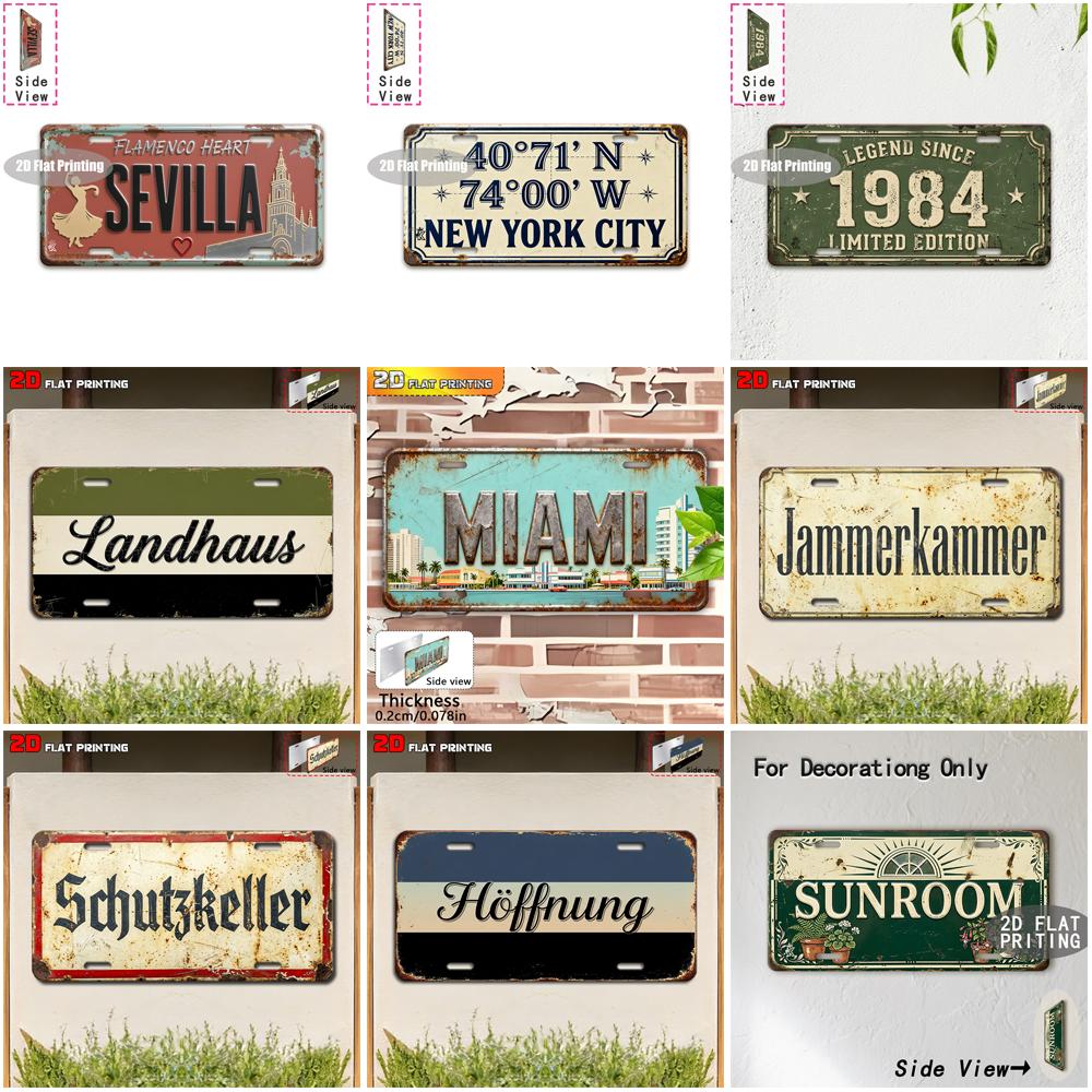 Vintage City Coordinate German Sunroom Year Print Metal License Plate Sign Retro D Flat Printed Tin Plaque Wall Decor for Hom