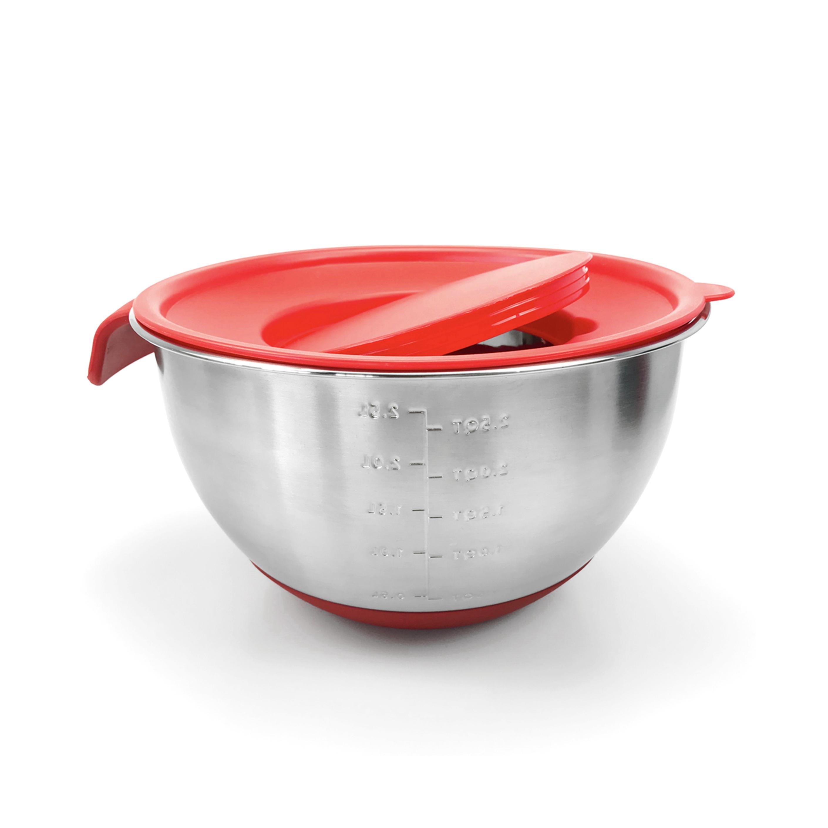 

Кухонные штабелируемые миски для смешивания из нержавеющей стали, нескользящая силиконовая основа, миска для лапши с герметичной крышкой/мерными отметками/набором терок 16cm