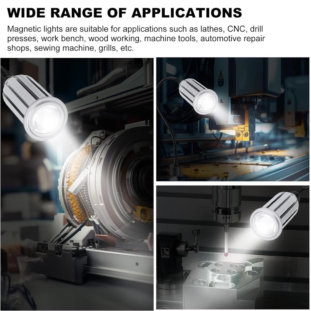 15W Magnetic Work Light 1200LM LED Machine Light with Flexible Gooseneck Shop Tool Lamp for Sewing Machine Grill Industrial Lighting