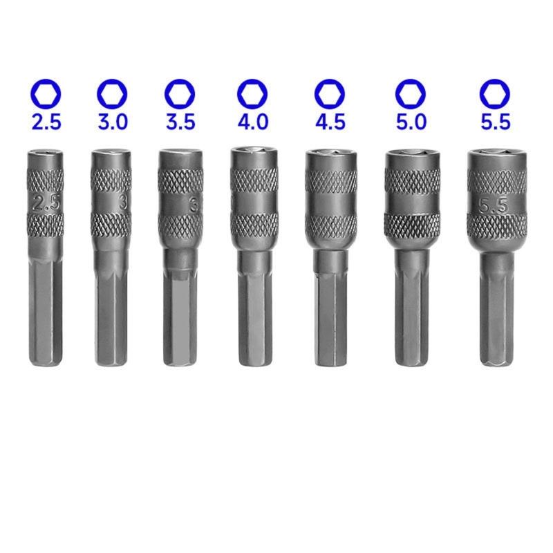 7Piece 2.5mm-5.5mm Hex Socket 4mm Hexagon Shank Nut Driver Part Metric Driver Drill Bit Screwdriver Bit for Car Repair