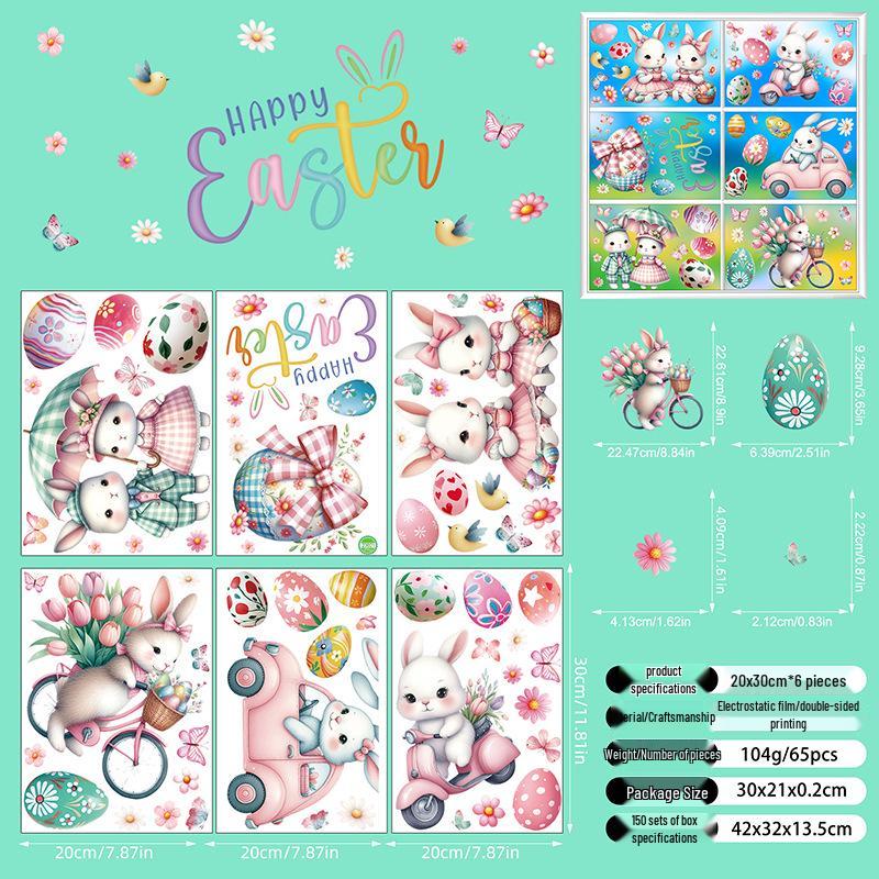 Easter 2026 3D Butterfly Glass Stickers: Colorful Eggs & Rabbit Festival Decorations